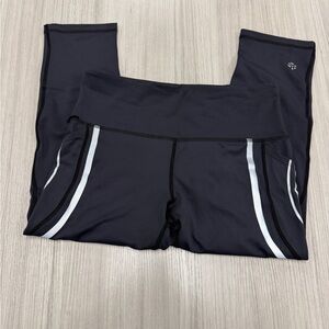 Black Athletic Leggings with Reflective White Stripe Detail